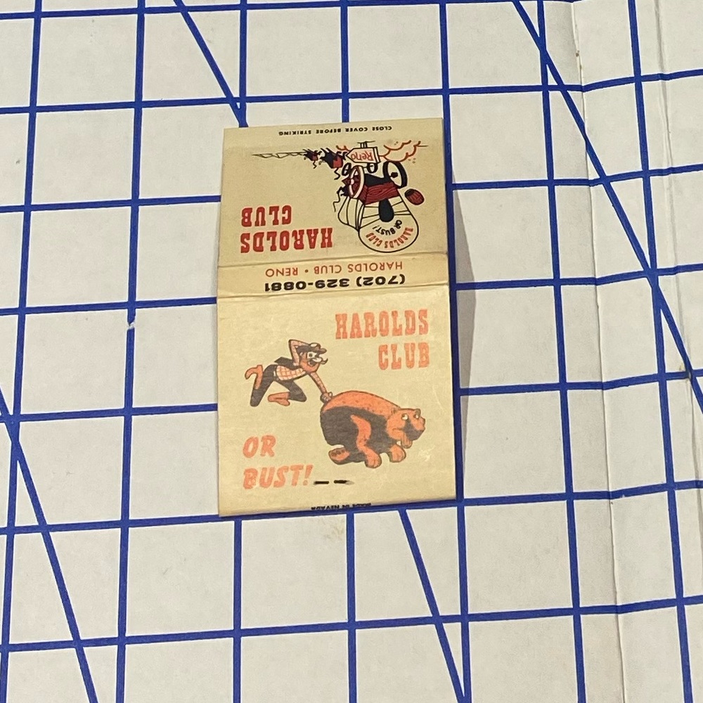 Vintage Harold’s Club Reno Matchbook with Matchsticks Intact